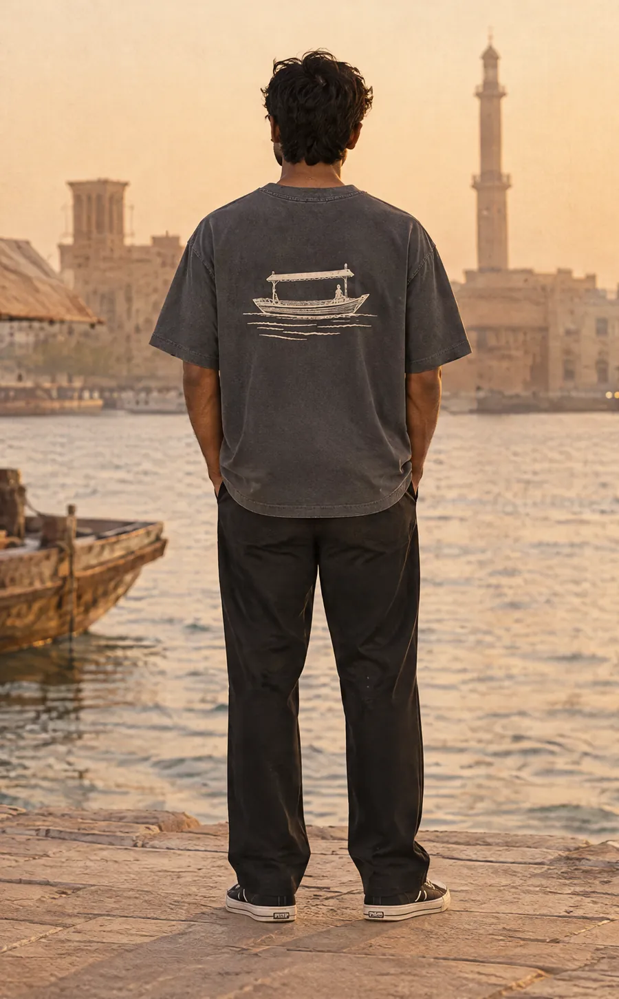 Creek Tee worn, The creek at sunset